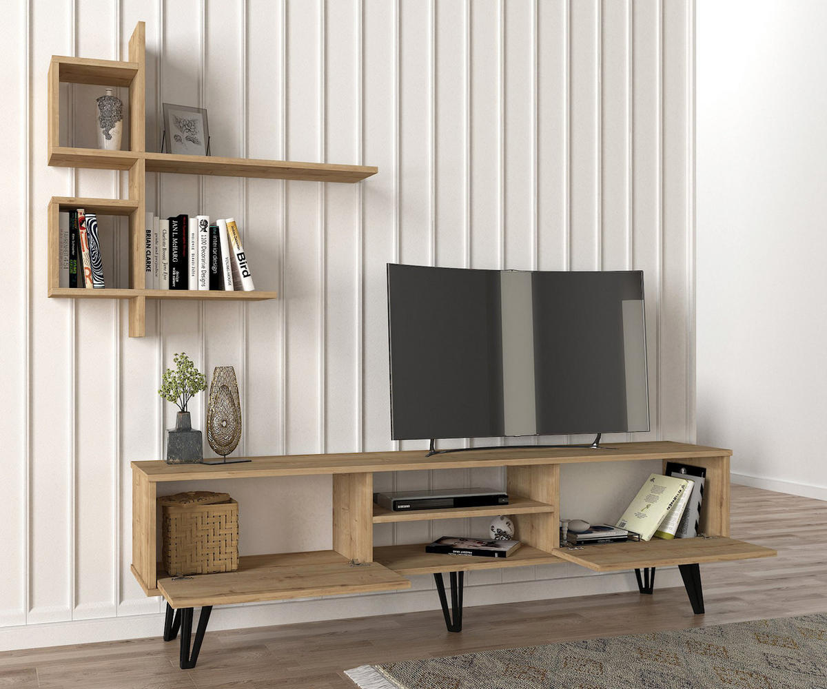 WOHNWAND Fred Saphir - Beige/Schwarz, Holzwerkstoff/Kunststoff (180/51/35cm) - moebel17