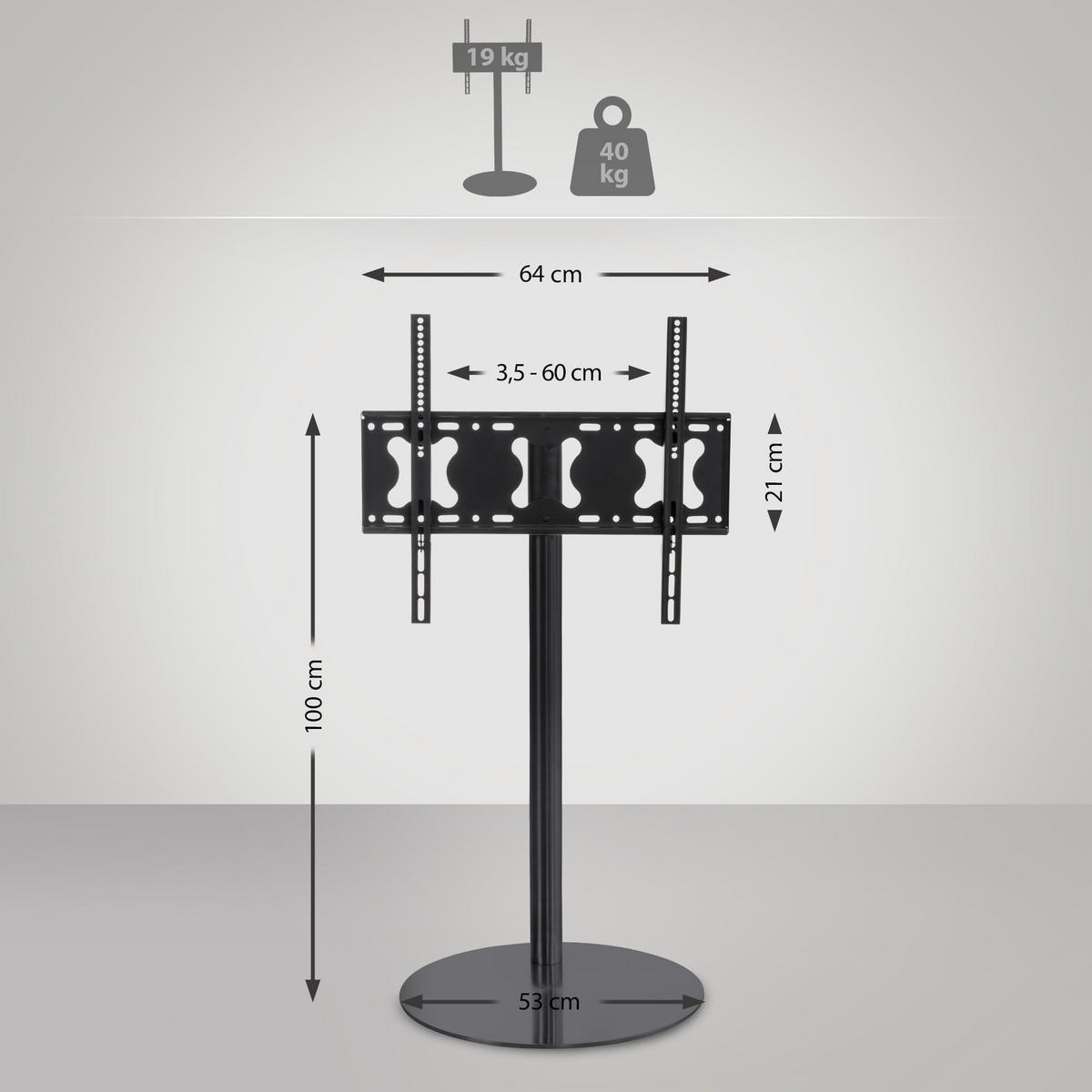 TV RACK Metall Schwarz-Matt - Schwarz, Metall (64/100/53cm) - CLP