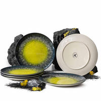 TELLER-SET LORENT 6-tlg Speiseteller Hartporzellan - Gelb/Dunkelblau, Keramik (27.5/1/27.5cm) - KONSIMO®