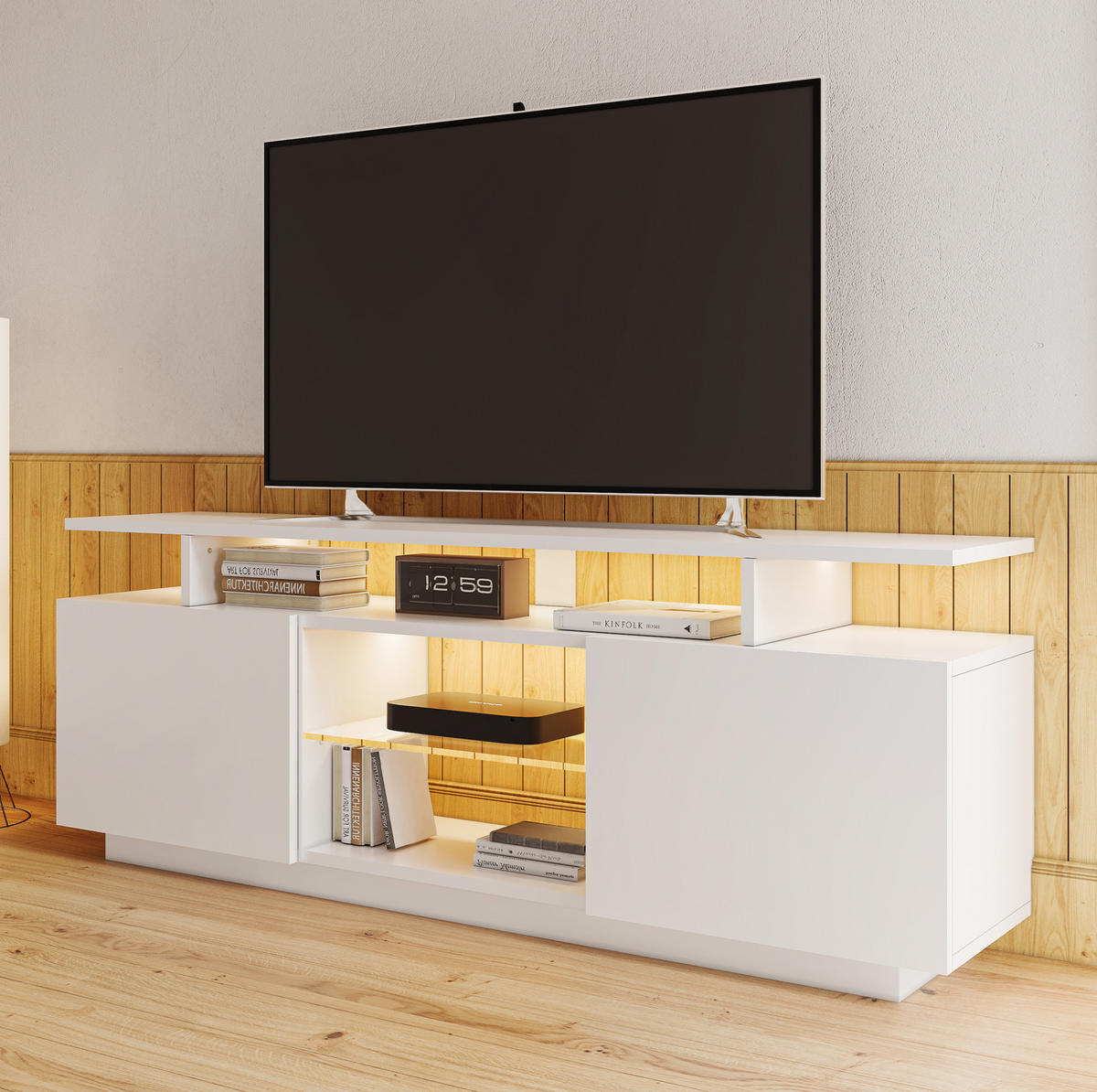 TV-ELEMENT mit LED-Beleuchtung 140 x 35 x 55 cm Weiß - Weiß, Holzwerkstoff (35/55/140cm) - Beauniv
