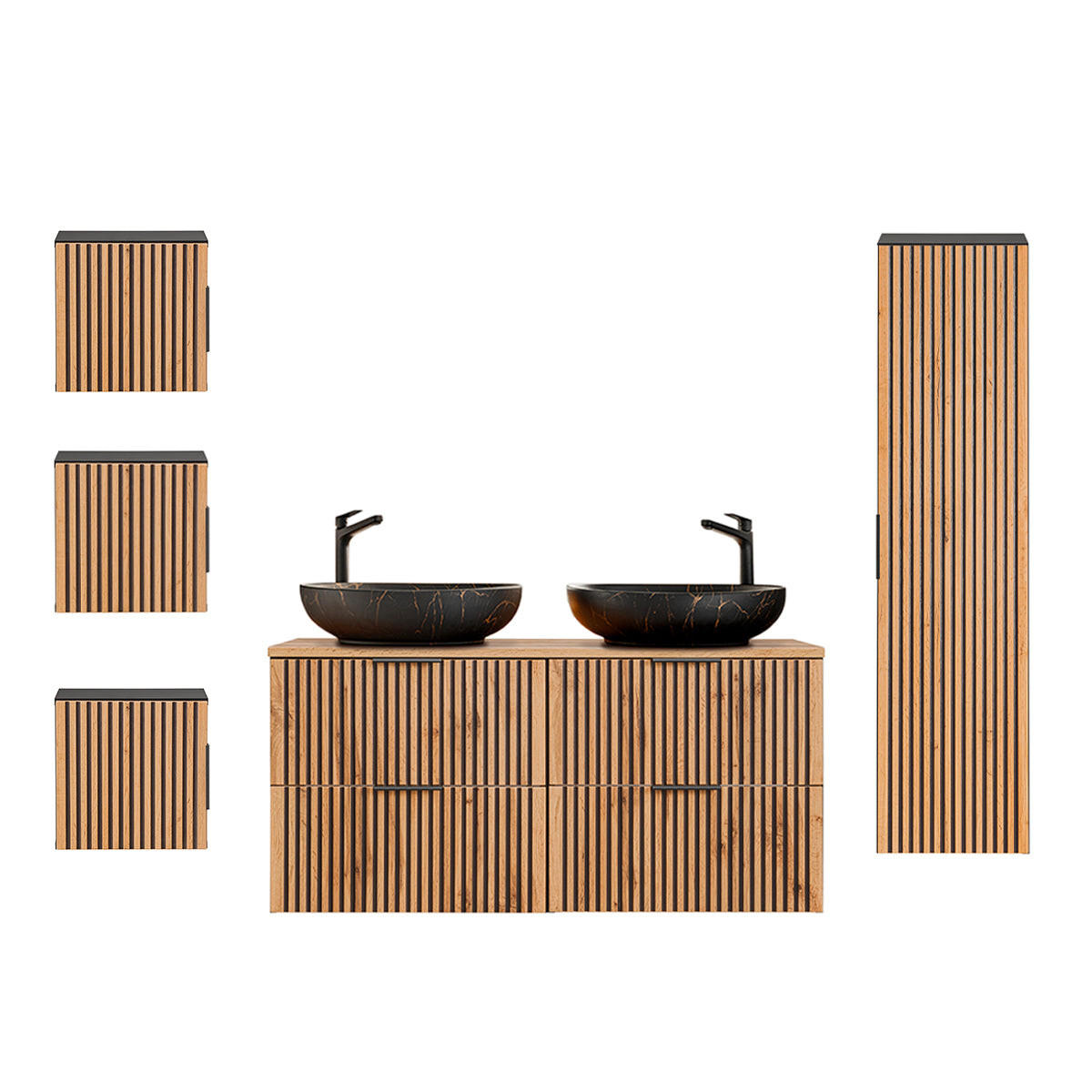 Petits-meubles KOUPELNOVÝ NÁBYTEK 120.6cm Gaia 2er-Set Dubové dřevo a černá barva