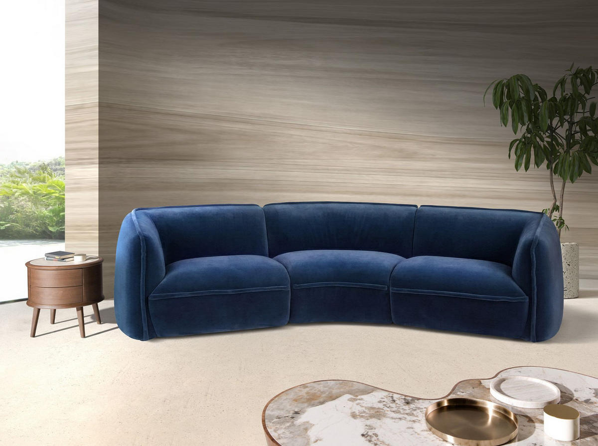3-SITZER-SOFA dunkelblauer Samt, schwarzer Edelstahlbeine - Schwarz/Dunkelblau, Textil/Metall (340/80/110cm) - ANGEL CERDA