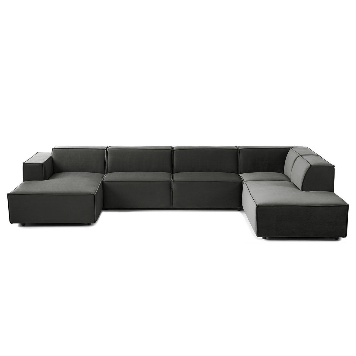 WOHNLANDSCHAFT mit Longchair & Ottomane - Schwarz/Grau, Kunststoff/Textil (369/70/234cm) - home24