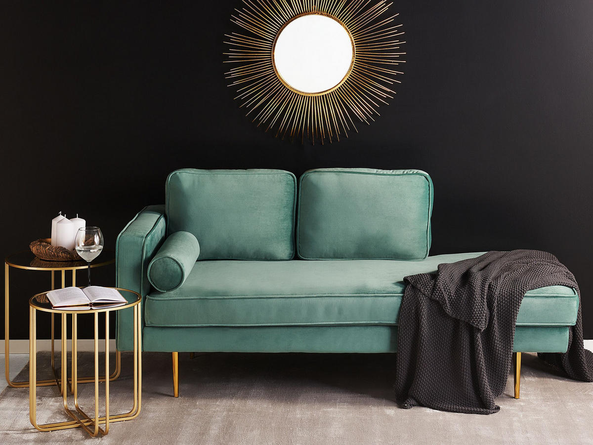 CHAISELONGUE Samtstoff mintgrün linksseitig Miramas - Goldfarben/Mintgrün, Textil (171/63/79cm) - Beliani