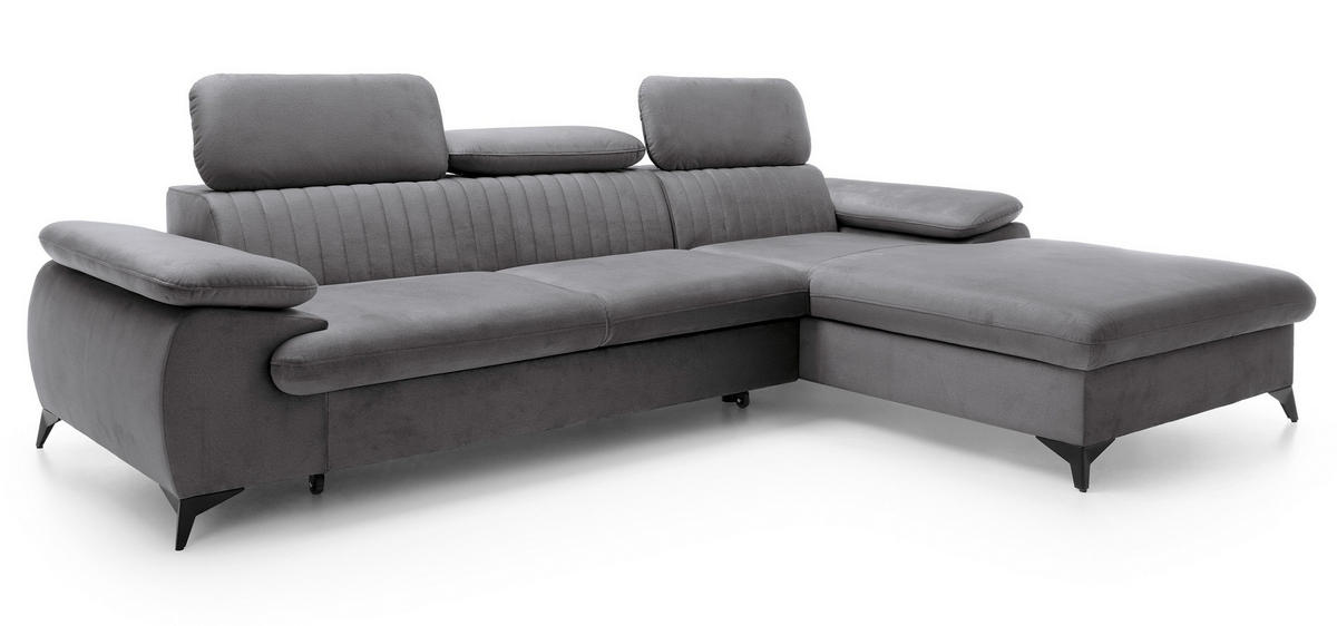 ECKSOFA 280 cm Xanto M, Schlaffunktion, verstellbaren Kopfstützen, Rechts, Dunkelgrau - Dunkelgrau, Holz (193/280cm) - Emporius