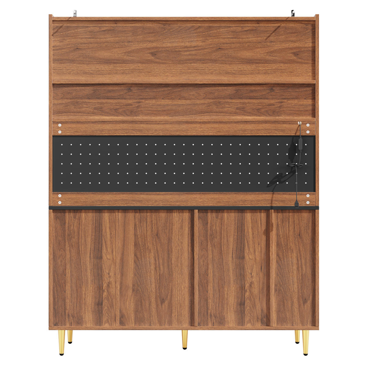 BUFFET LED 145x39x171cm Weinregal Walnuss - Walnussfarben, Glas (145/171/39cm) - FLIEKS