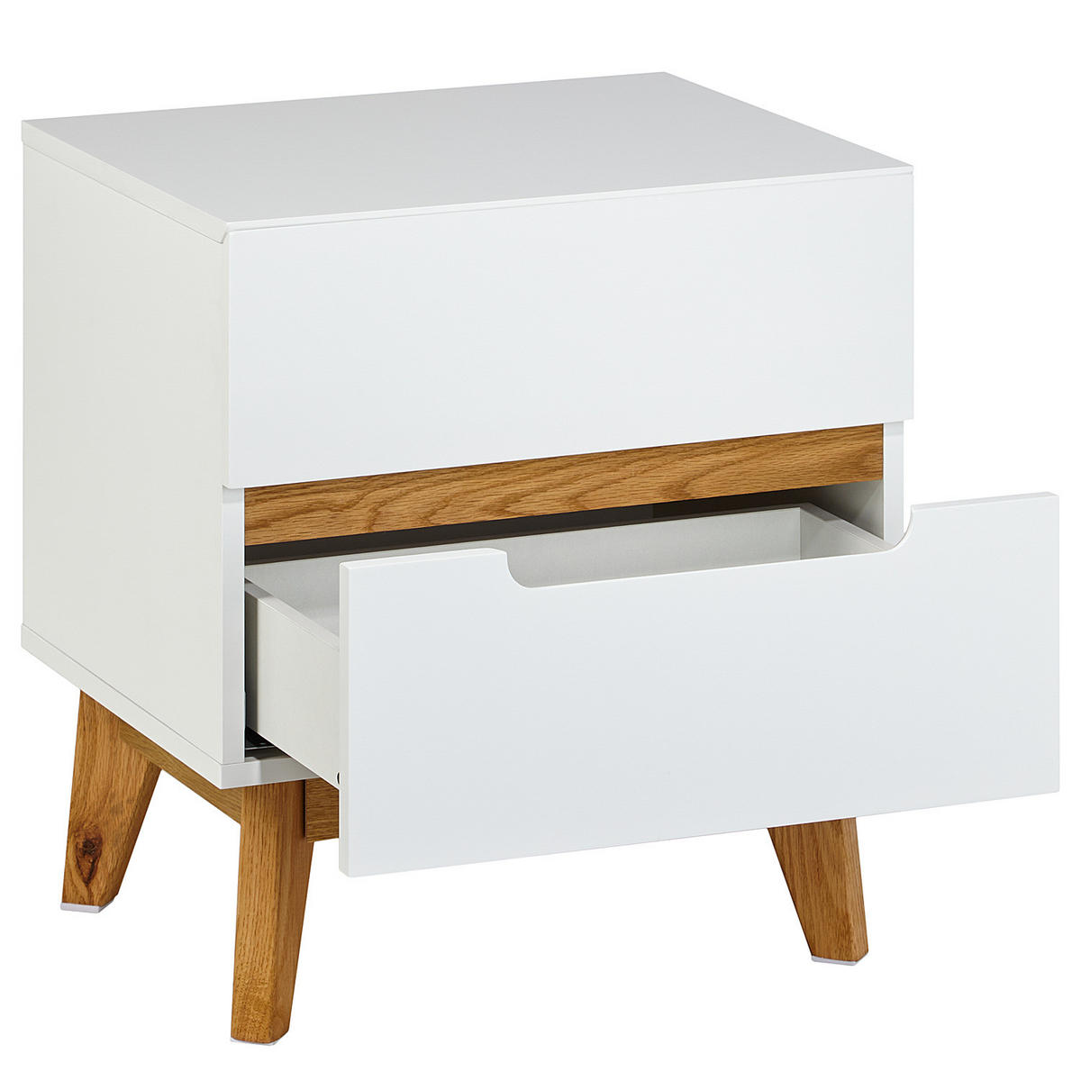 NACHTKOMMODE mit 2 Schubladen - MDF / Massivholz - Weiß, Holz/Holzwerkstoff (48/53/40cm) - home24
