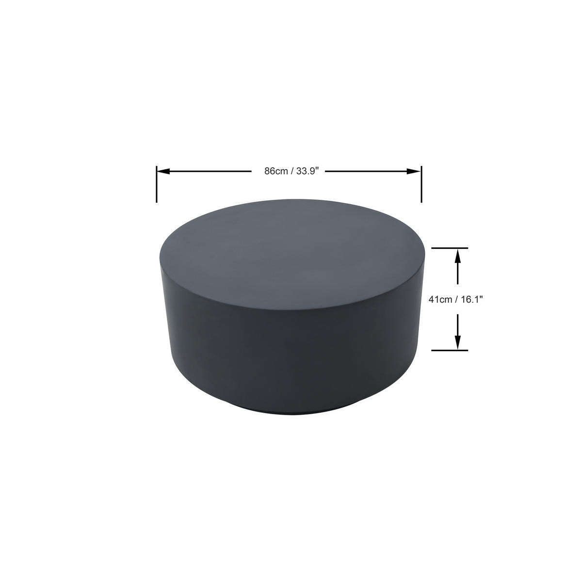 COUCHTISCH ROME Rund Mittel aus Beton 86 x 86 x 41 cm - Schwarz, Naturmaterialien (86/86/41cm) - Elementi
