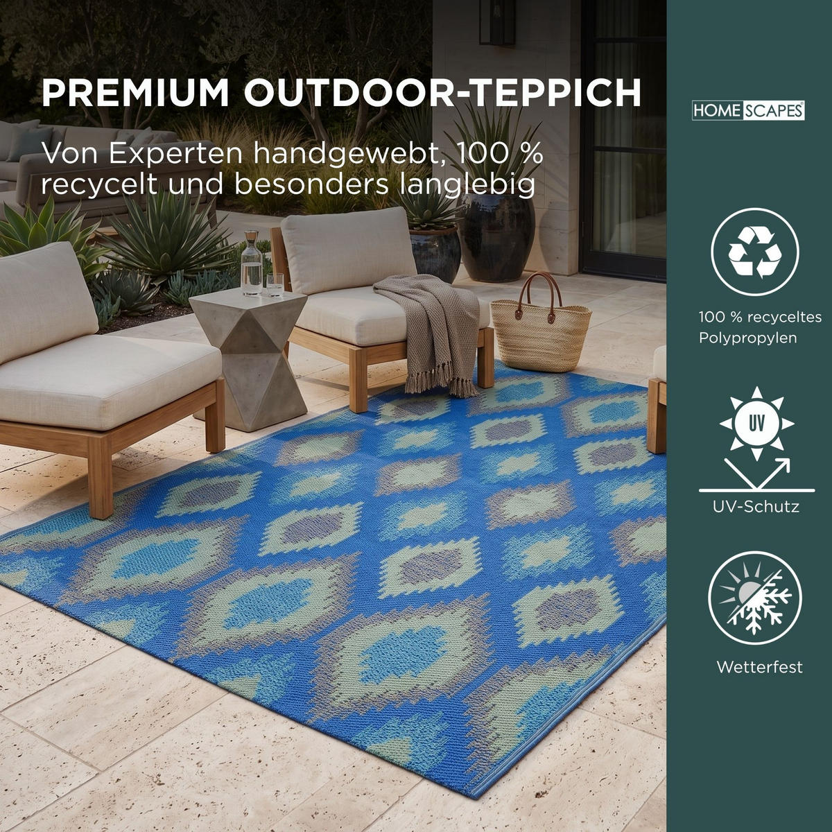 OUTDOORTEPPICH Amber mit Ethno-Muster 150/240 cm - Blau, Kunststoff (150/240cm) - Homescapes