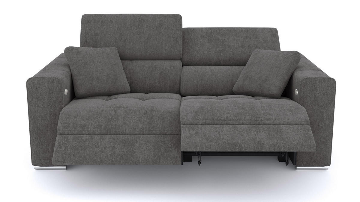 SOFA QUARTZ 3-Sitzer mit 2 Relaxfunktionen, dunkelgrau - Dunkelgrau/Silberfarben, Holzwerkstoff/Textil (204/80/102cm) - Courtois Laville