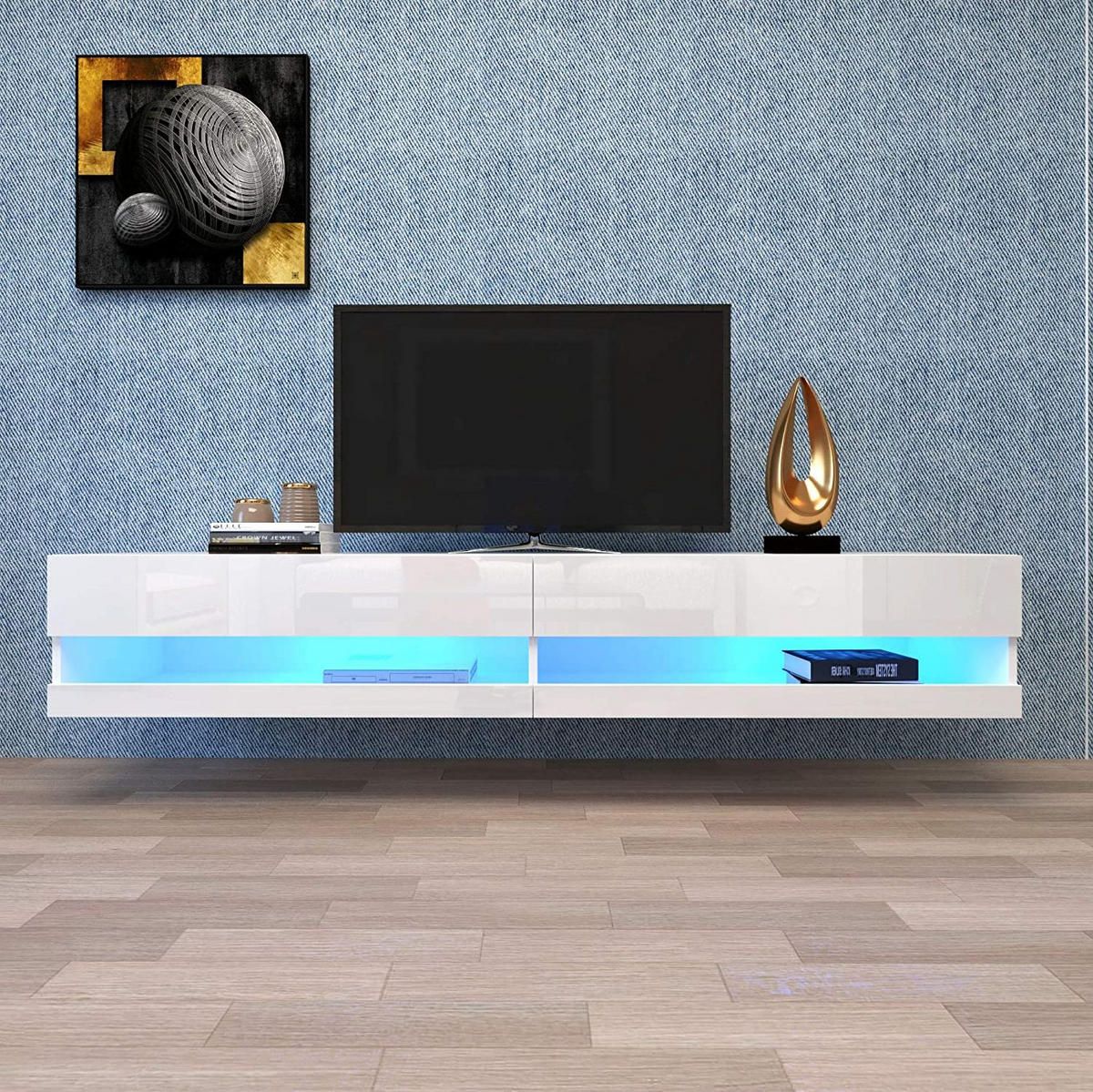 LOWBOARD 140/40/30,5 cm aus MDF mit LED-Beleuchtung Weiß - Weiß, Holzwerkstoff (140/30.5/40cm) - Modenvie