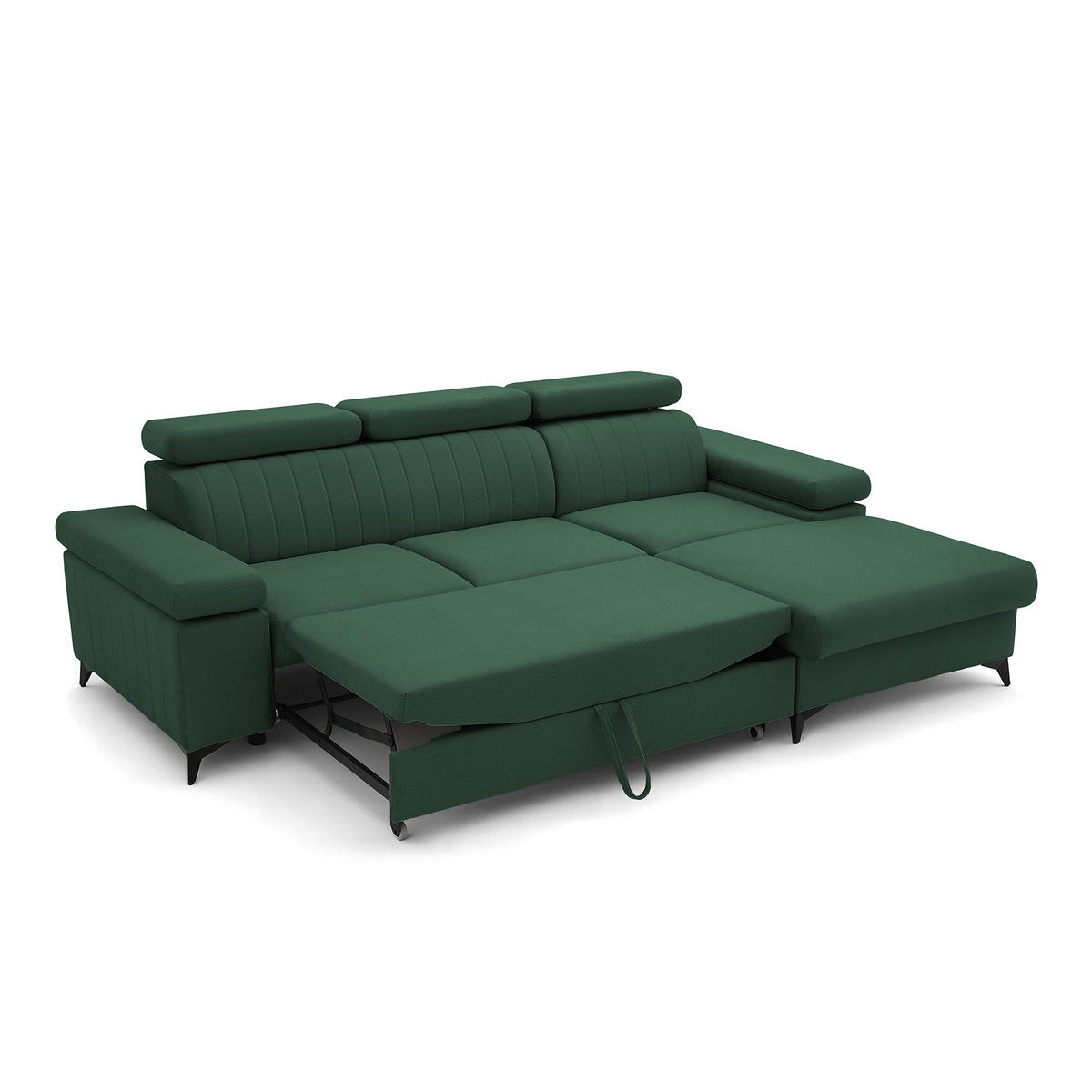 ECKSOFA FELIX L Rechts mit Schlaffunktion Velours Grün - Schwarz/Grün, Holz/Textil (176/257cm) - Muffo