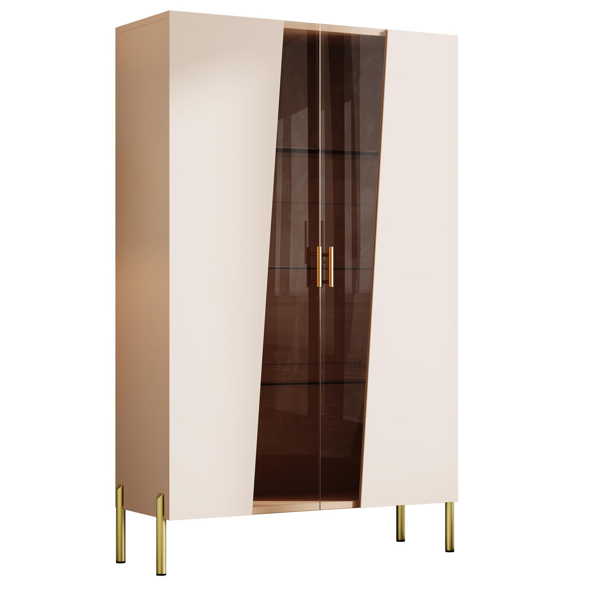 VITRINE 72x40x145 cm mit LED und Glastür - Beige, Holzwerkstoff (72/145/40cm) - FLIEKS
