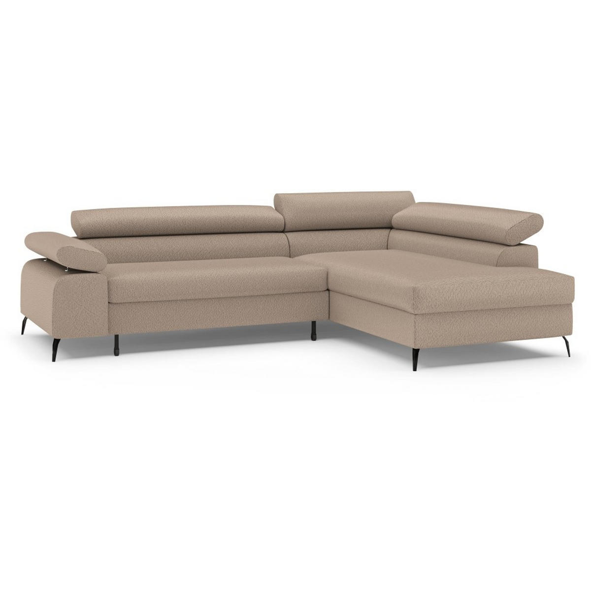 ECKSCHLAFSOFA Mellow mit Bettkasten, Hellbraun, rechts - Hellbraun/Schwarz, Textil (270/205cm) - Beautysofa