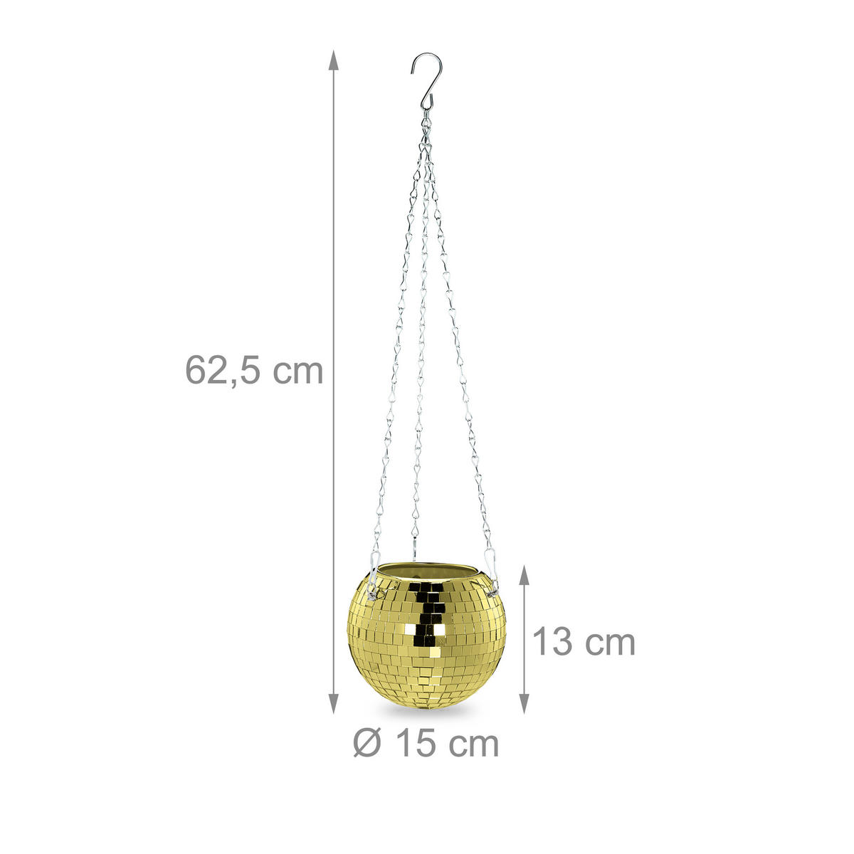 DISCOKUGEL Pflanzentopf - Goldfarben, Glas/Metall (15/13/15cm) - Relaxdays
