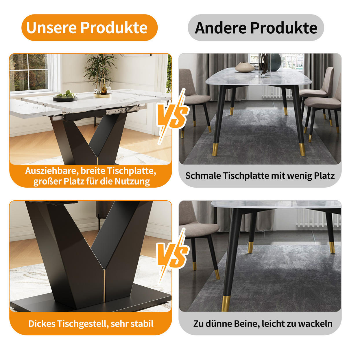 ESSTISCH 99-159/75/75 cm weiß schwarz ausziehbar mit V-Fußgestell aus MDF Metall - Weiß, Holzwerkstoff (99/75/75cm) - OKWISH