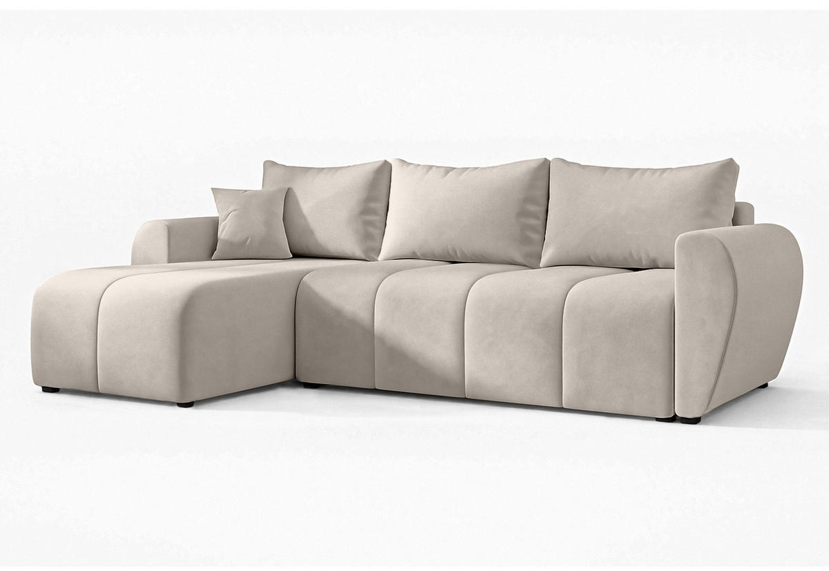 ECKSOFA L Form Malatya Beige 246/145/80 cm stilvolle mit Schlaffunktion L - Beige/Schwarz, Kunststoff/Textil (145/246cm) - AX Living