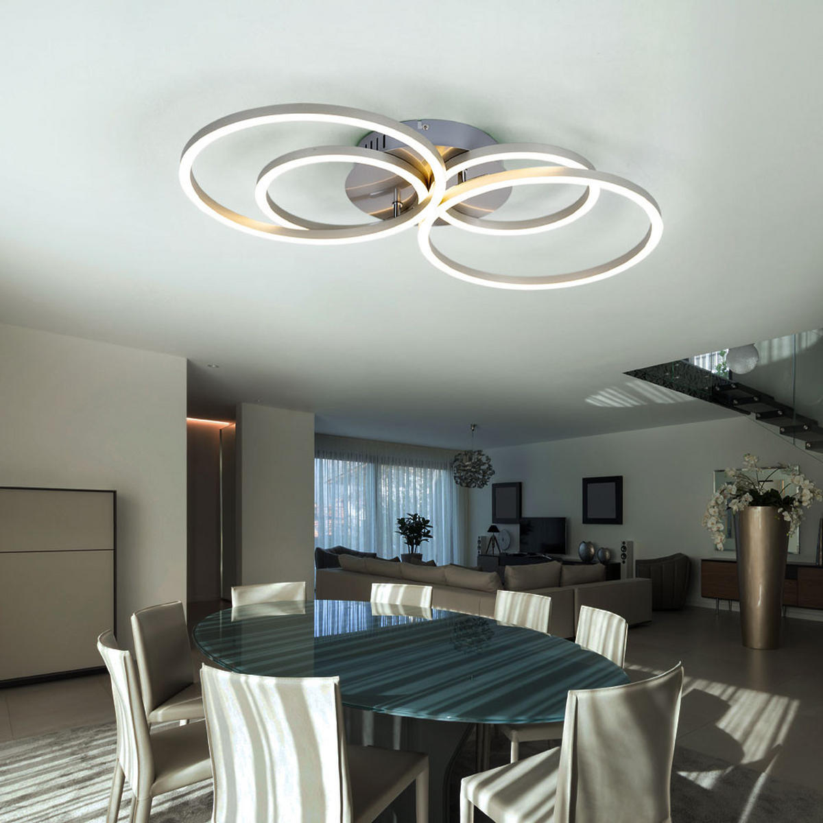 LED DECKENLEUCHTE Metall Silber Ring Design - Silberfarben, Kunststoff/Metall (65.5/40.6/7.5cm) - Globo Lighting