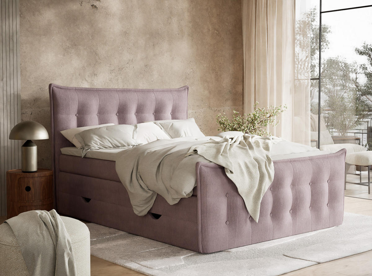 BOXSPRINGBETT Fatu 160/200 cm, in Lila, Bettkasten, Matratze, Topper - Lila/Schwarz, Holz/Holzwerkstoff (160/200cm) - Maison de Reve