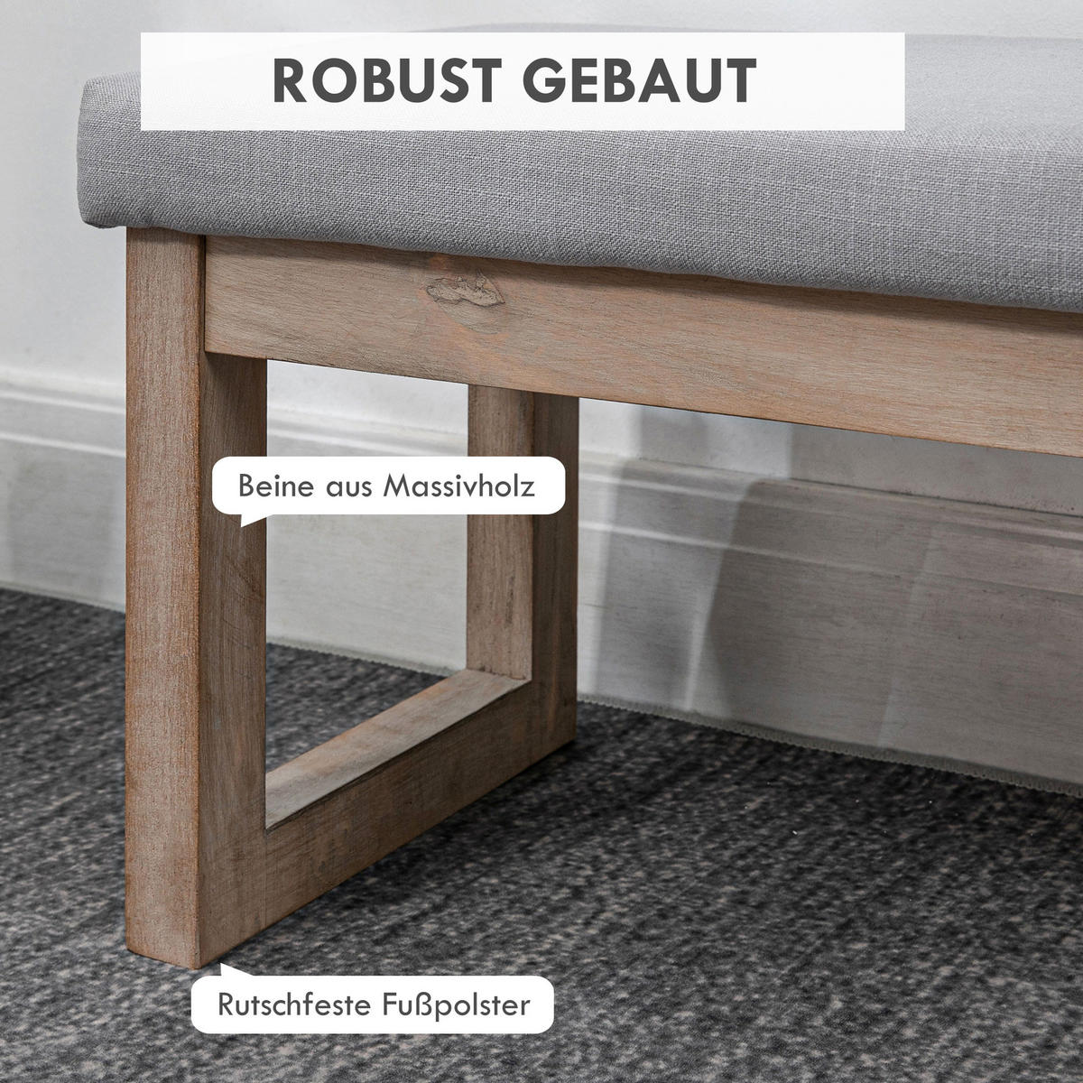 FUSSBANK, Fußhocker, Polsterhocker, Grau - Grau, Kunststoff (38/42/68cm) - HOMCOM