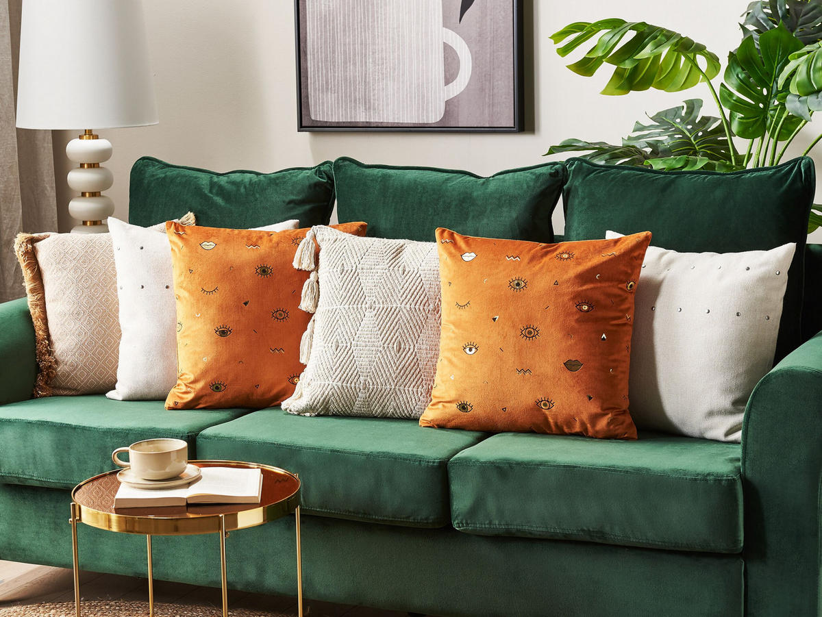 DEKOKISSEN 2er-Set Orange 45/45 cm Aeonium - Orange, Textil (45/45cm) - Beliani