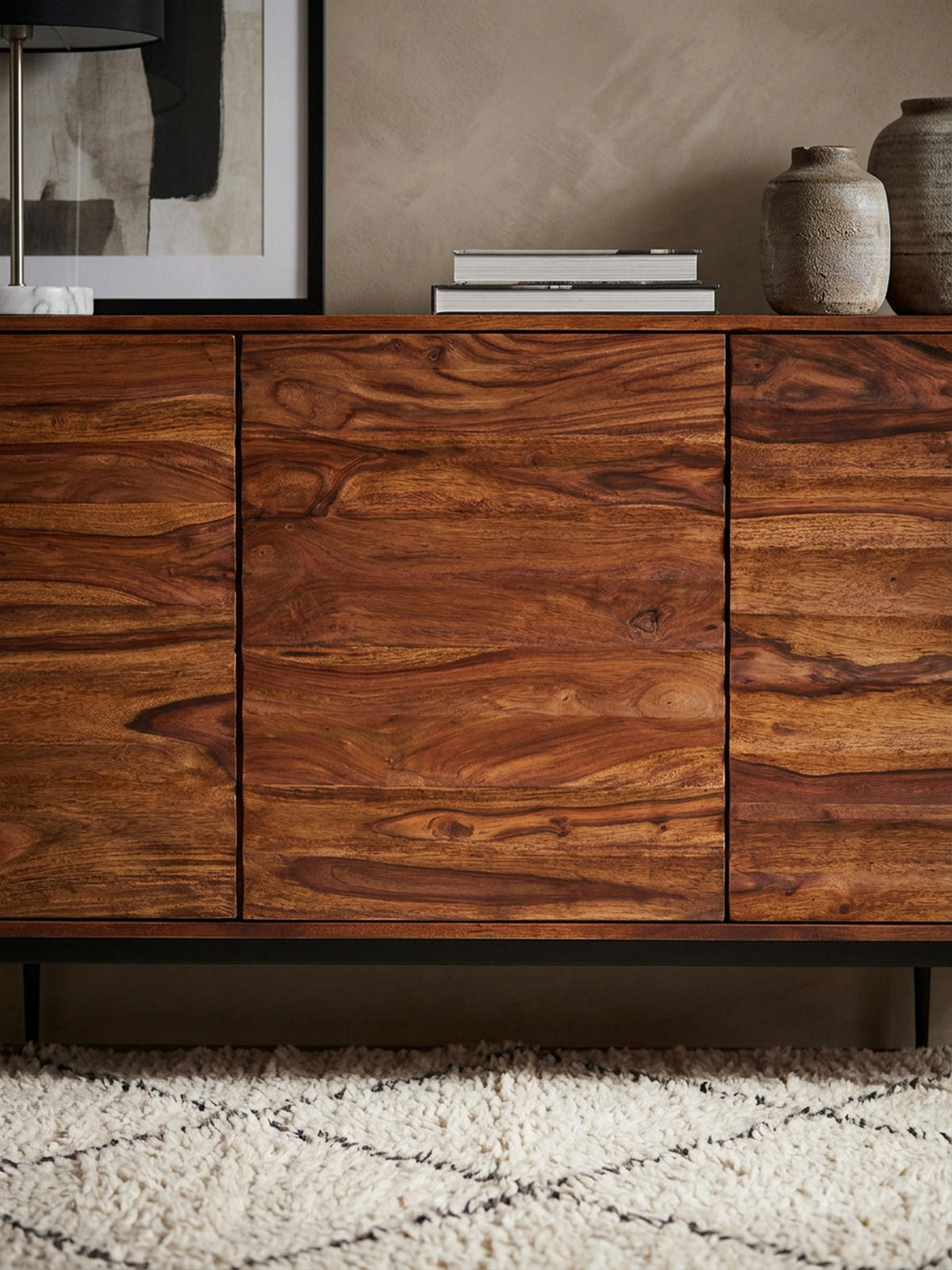 SIDEBOARD – Massivholz, 150 cm breit, 3 Türen, modern - Schwarz/Braun, Holz/Metall (150/81/41cm) - KADIMA DESIGN