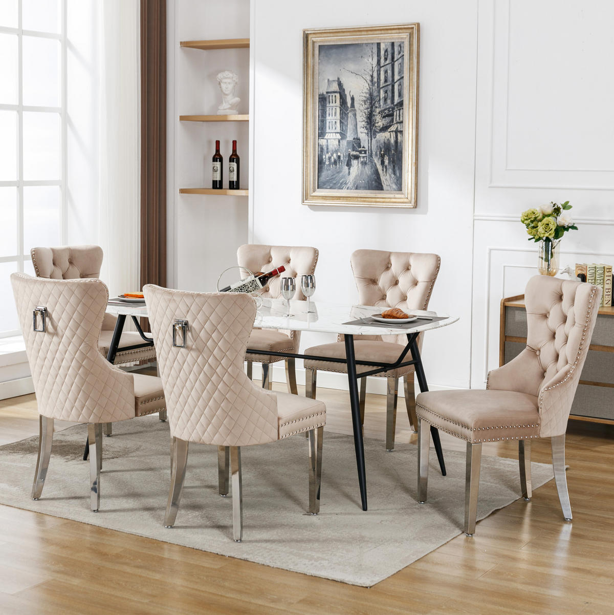 ESSZIMMERSTUHL gepolstert ca. 62,5 x 94,5 cm Samt Beige 6er-Set - Beige, Metall (62.5/94.5/53.2cm) - Meubliv