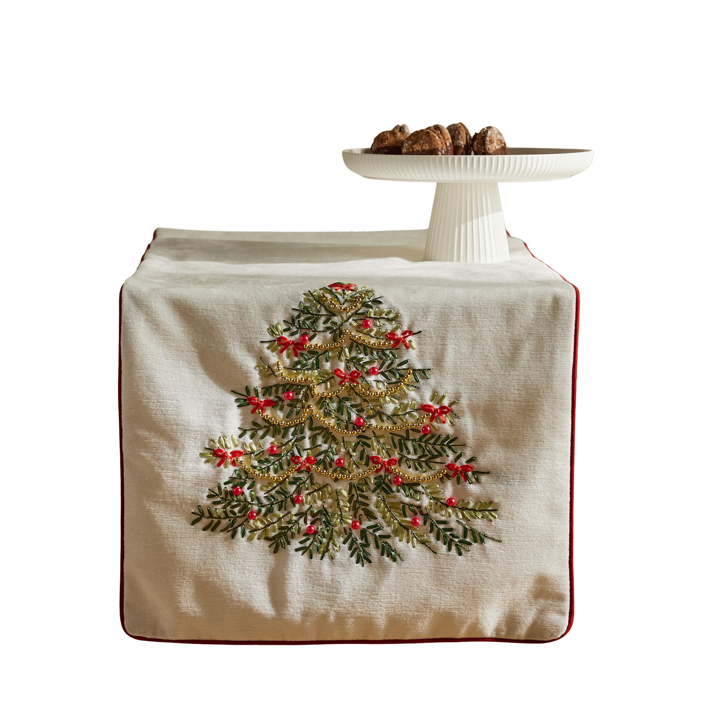 TISCHLÄUFER Bestickter ARVORE, 40x180 cm, Weiß, Weihnachten Deko Tischdecke, Christmas - Weiß, Kunststoff (180/40/1cm) - home&you