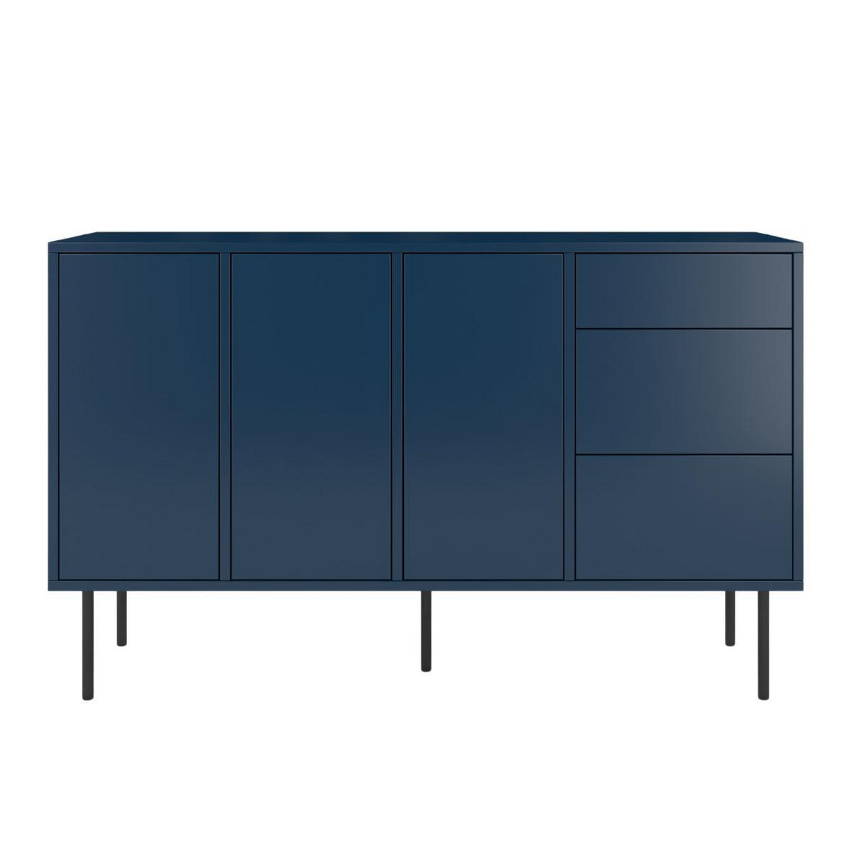 SIDEBOARD Mirka, Marinblau, Push to Open System, Minimalistisch - Schwarz/Dunkelblau, Holzwerkstoff/Metall (130/80/40cm) - Dancan