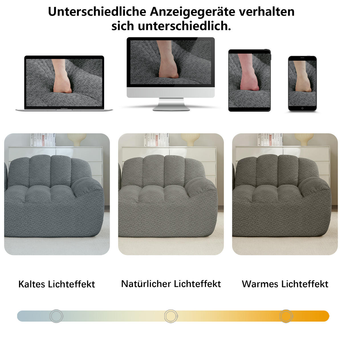 2-SITZER Sofa aus granuliertem Fleece mit modularer Form Grau - Grau, Textil (104/79/210cm) - Modenvie