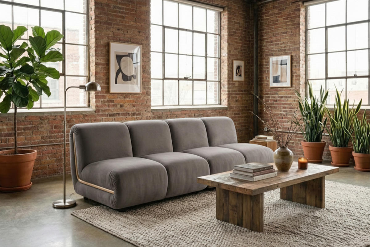 MODULSOFA LAYLA Taupe Velvet - Taupe/Schwarz, Buchenholz/Textil (183/74/99cm) - KAWOLA