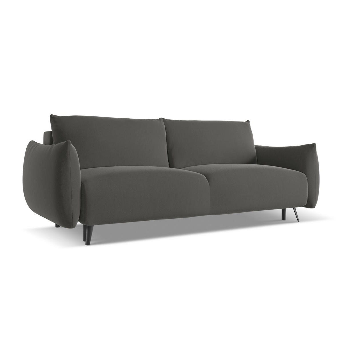 3-SITZER SOFA mit Schlaffunktion Samt Stoff Grau - Dunkelgrau/Schwarz, Textil/Metall (230/86/105cm) - LaMiaSofa