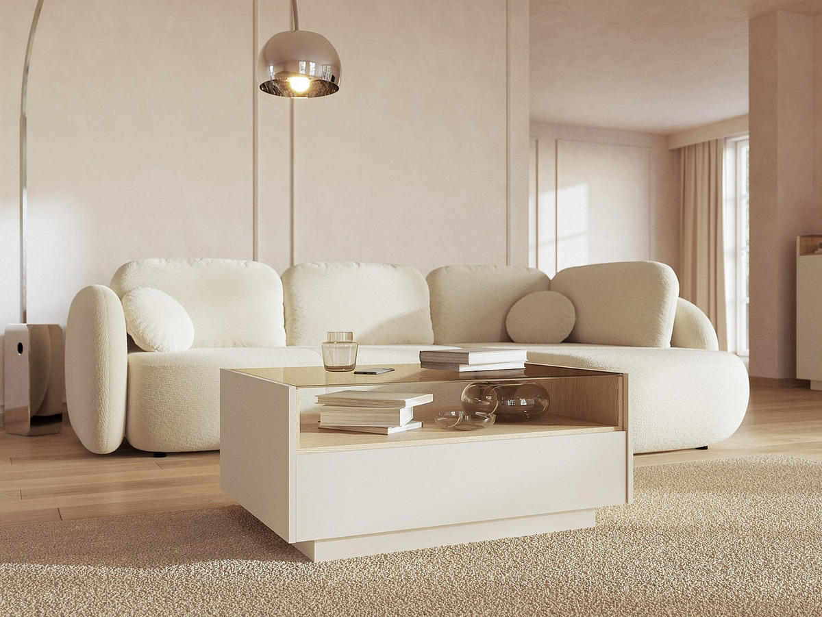 COUCHTISCH - 96 cm x 67.2 cm - glas - beige, naturfarben hell Alivento - Beige/Naturfarben, Glas/Holz (67.2/96/43.4cm) - Vente-Unique