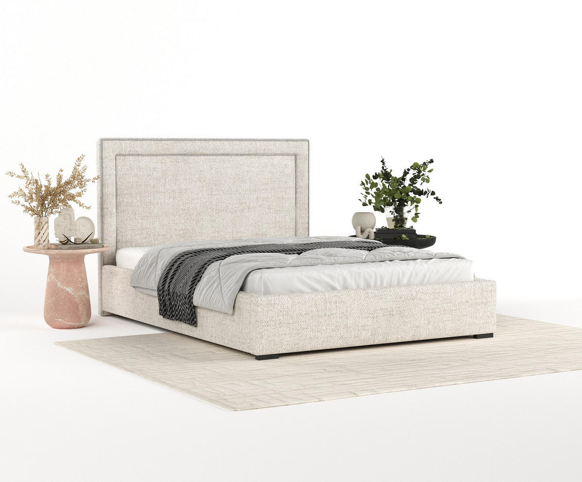 POLSTERBETT Como Creme 140/200 cm im Webstoff - Creme/Schwarz, Holz/Holzwerkstoff (140/200cm) - Maison de Reve