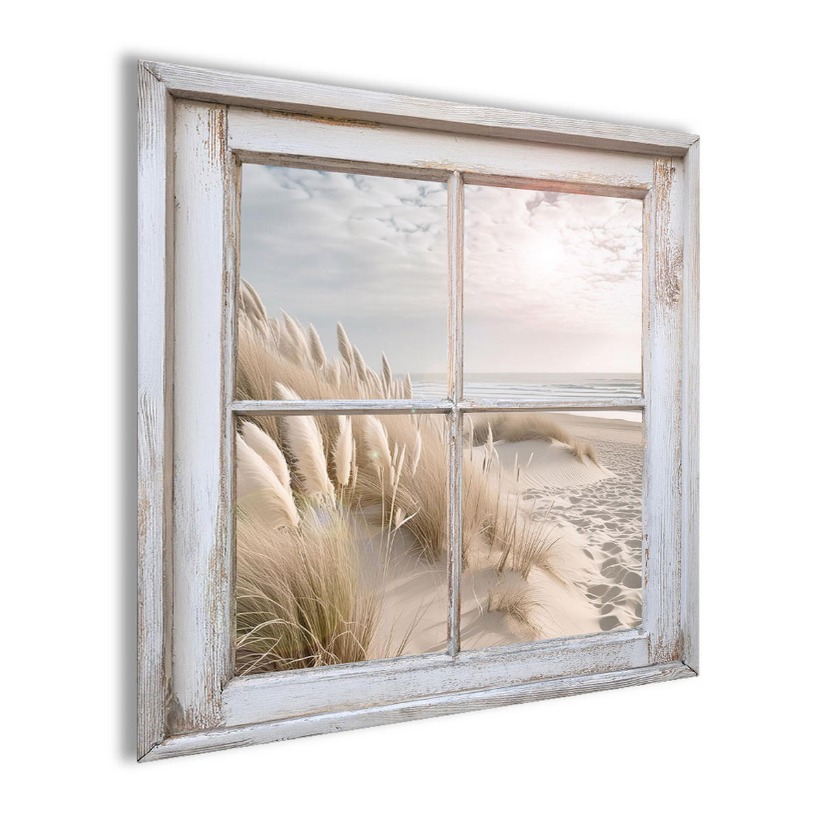 GLASBILD 50x50 cm Fenster Dünenlandschaft - Beige, Glas (50/50cm) - artissimo