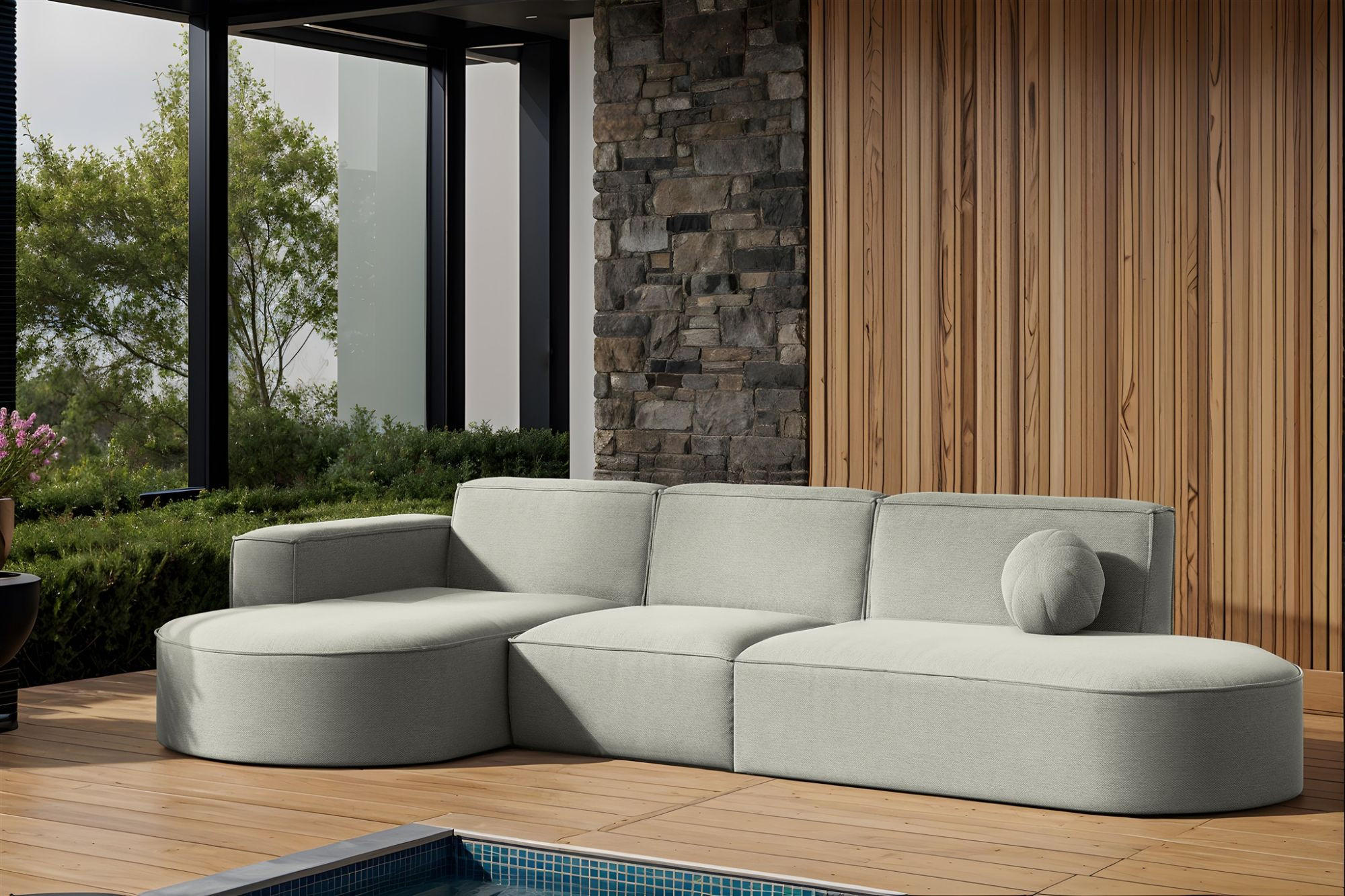 ECKSOFA Sunday - Hellgrau, Holzwerkstoff (296/78/165cm) - Fun Möbel