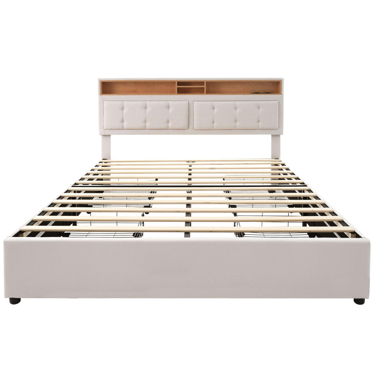 POLSTERBETT 160/200 cm mit Matratze, USB-C, Steckdosen, 4 Schubladen und verstellbarem Kopfteil, Beige - Beige, Textil (160/160cm) - Redom