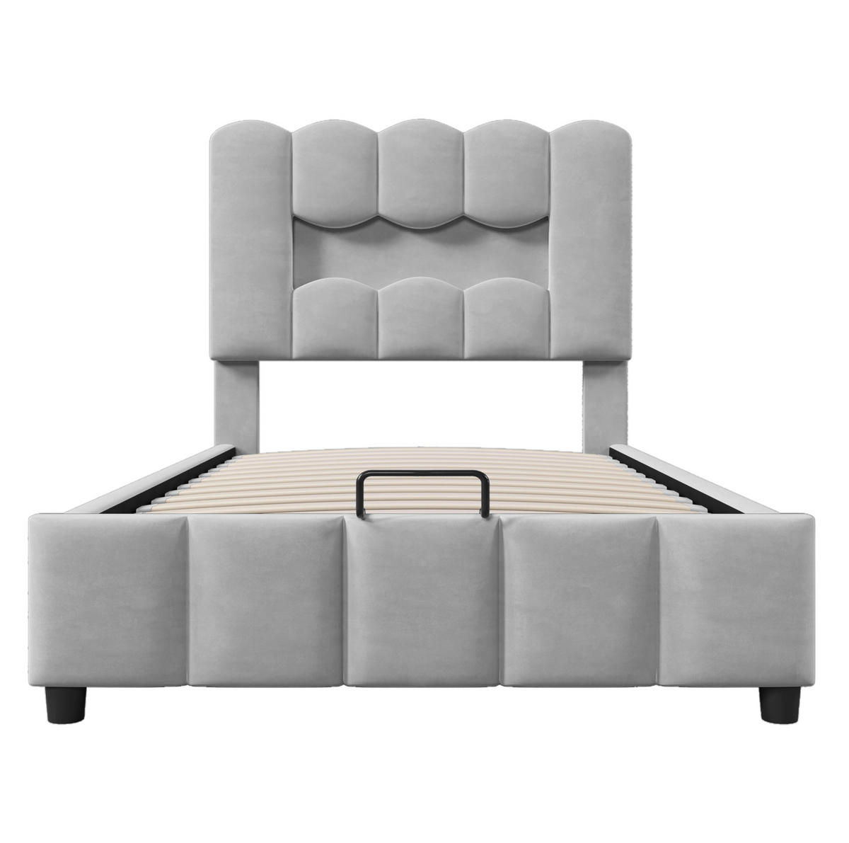 POLSTERBETT mit LED-Beleuchtung 90/200 cm mit Bettkasten und verstellbarem Kopfteil - Grau, Textil (90/200cm) - BEAOK