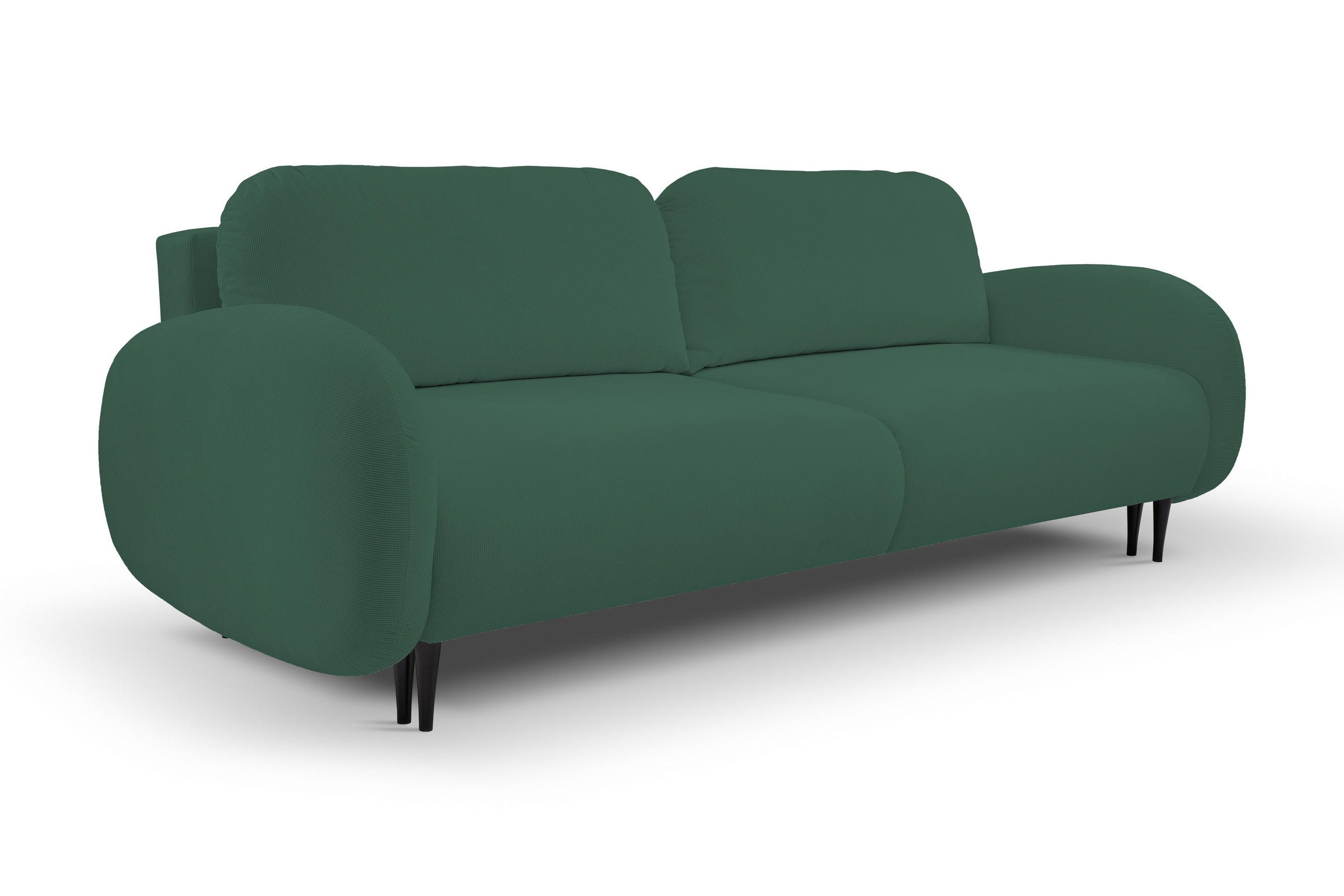 SOFA SOFT RunAgin Mit Schlaffunktion Und Bettkasten, PUR-Schaum, Schwarze Kunststofffüße, lose Rückenkissen, freistehend, 232x109x95 cm Green - Grün, Holz/Textil (232/95/109cm) - DomoHome