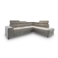 ECKSOFA ALVORO R-S Hellgrau Velours-Stoff mit Schlaffunktion - Hellgrau, Holz (253/190cm) - MASSENO