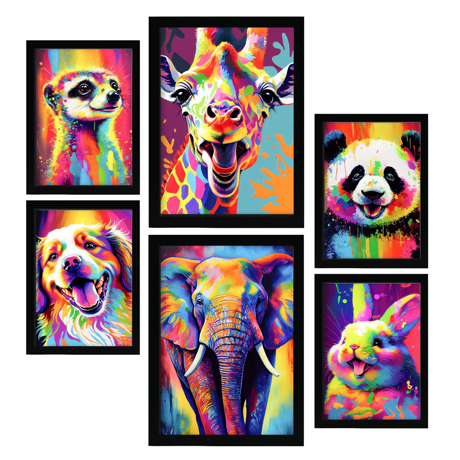 POSTER Set Mit 6 Freundliche Tiere Im Hochformat Lebhafte Aquarell Stil Illustrationen A3 & A4 Rahmenlos - Klar, Papier (29/3cm) - Nacnic