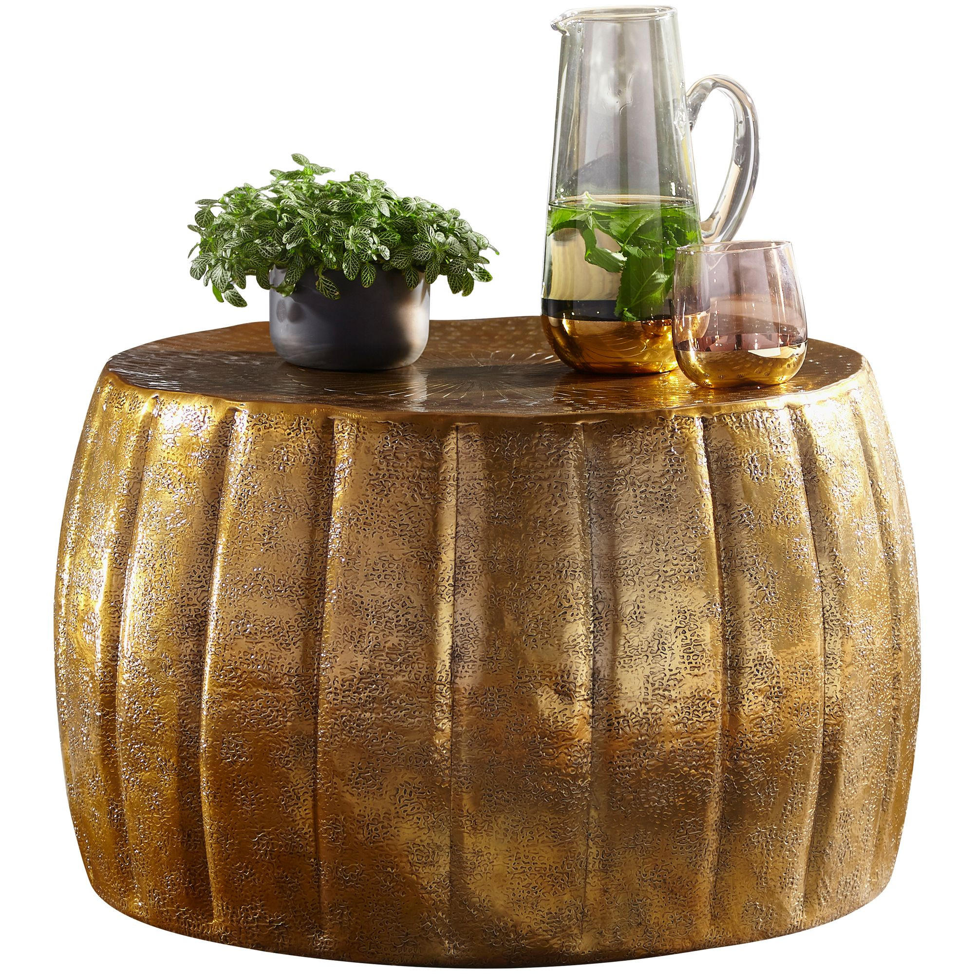 COUCHTISCH LIMENTRA im orientalischen Stil aus strukturiertem Aluminium, Gold 60x60x36 cm - Goldfarben, Metall (60/60/36cm) - KADIMA DESIGN