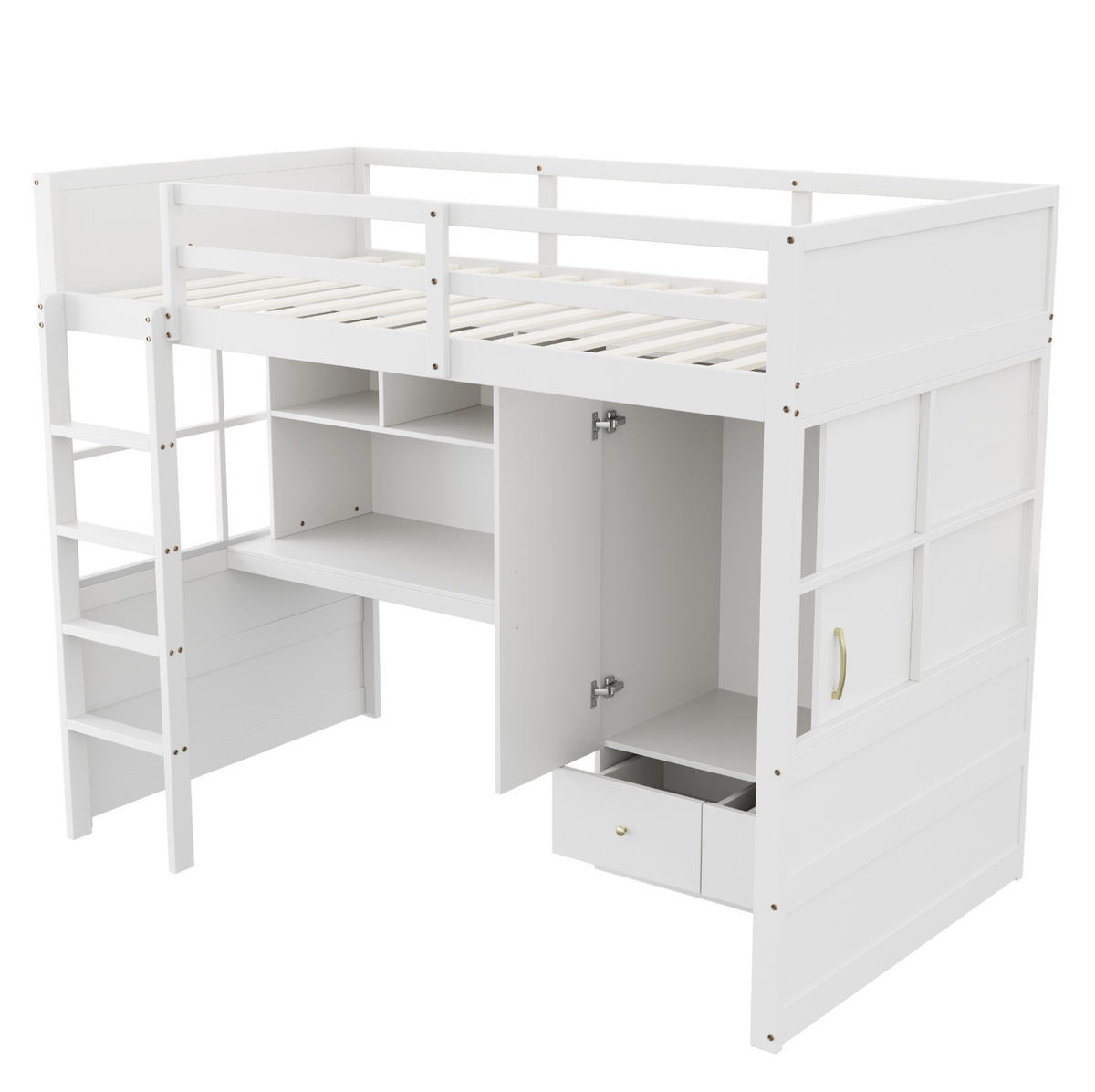 HOCHBETT 90/200 cm Weiß mit Schreibtisch und Stauraum - Weiß, Holz (90/200cm) - MIVRAY