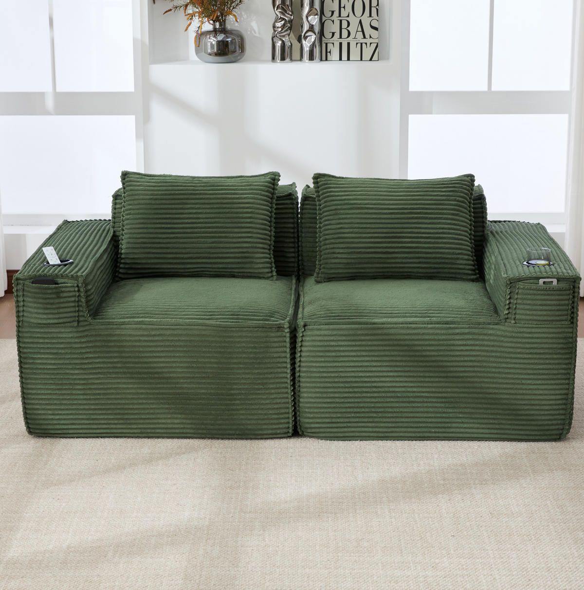 SOFA 2-Sitzer modular 188 x 90 x 75 cm Cord Grün - Grün, Kunststoff (188/75/90cm) - Meubliv