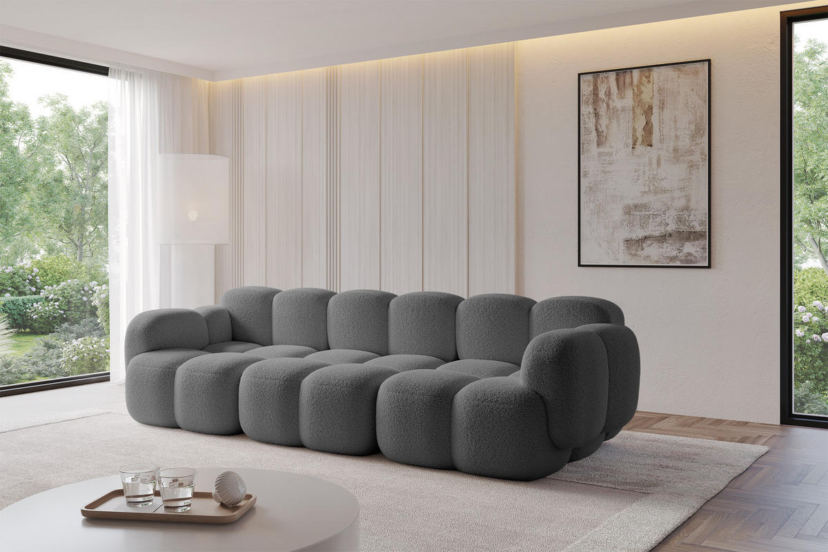 3-SITZER modulares Sofa Miko-S2 300x118x75 cm Grau Bouclé - Chromfarben/Schwarz, Holzwerkstoff/Kunststoff (300/75/118cm) - ALTDECOR