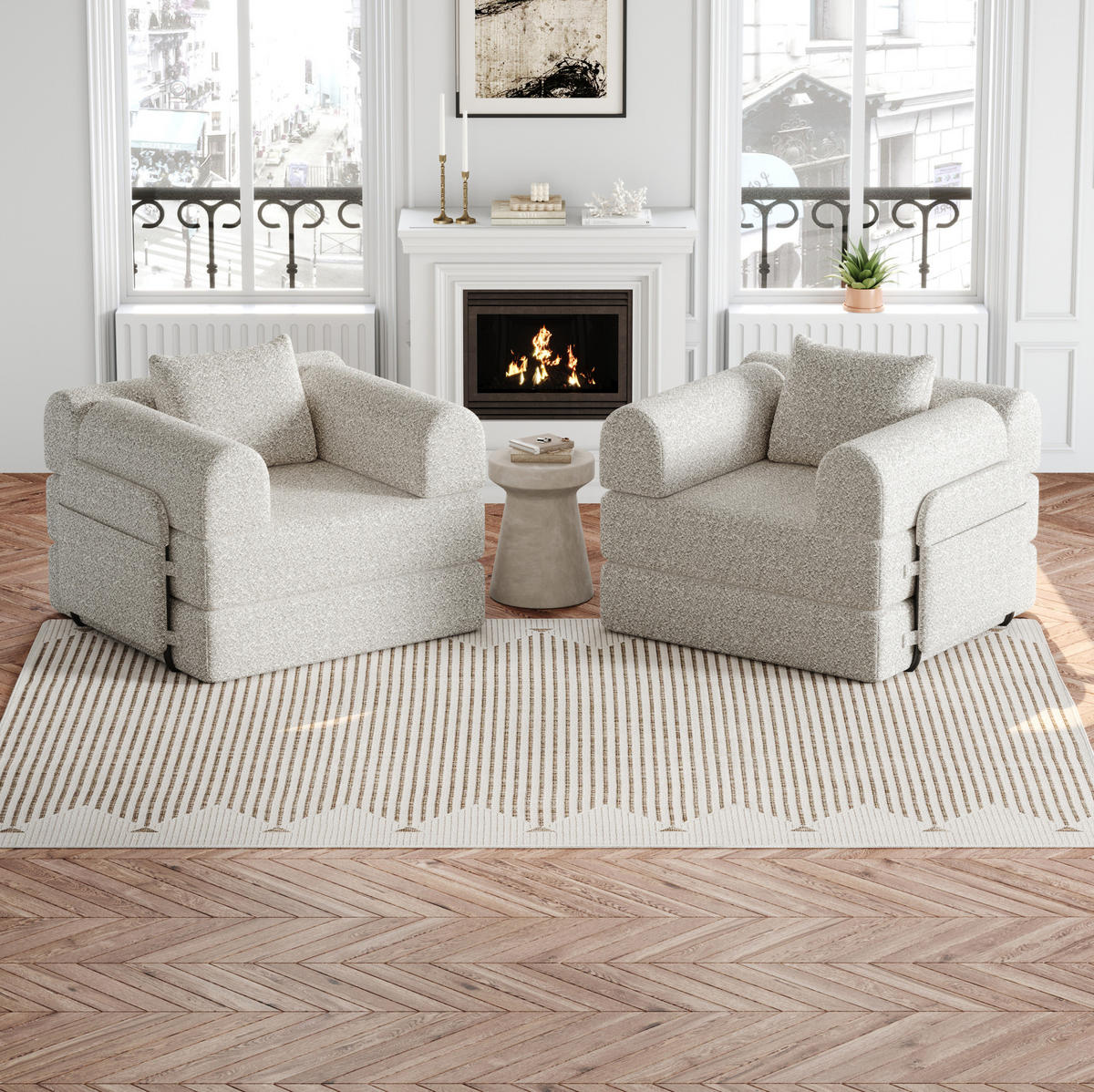 SCHLAFSOFA 2-in-1, Chenille mit Armlehnen-Ablagefach & Stahlrahmen, 183,8/181,6/49,5 cm, Beige - Beige, Textil (183.8/49.5/181.6cm) - Redom