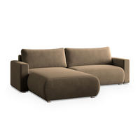 ECKSOFA TURIN M Beige Velours-Stoff mit Schlaffunktion - Beige, Holz (265/183cm) - MASSENO