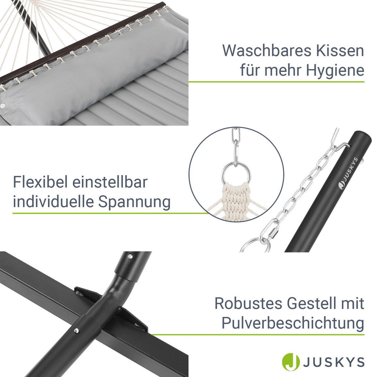 HÄNGEMATTE Cata hellgrau 360x120x115 cm inkl. Kissen - Hellgrau, Textil/Metall (140/115/360cm) - Juskys