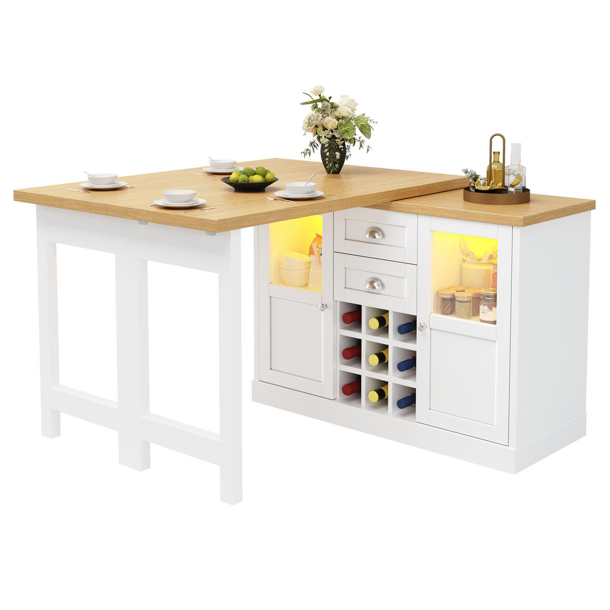 BARTISCH DE-38568 ausziehbar 120-197 cm 360° drehbar und LED-Beleuchtung Weiß - Weiß, Holzwerkstoff (40/120/72cm) - ComfortXL