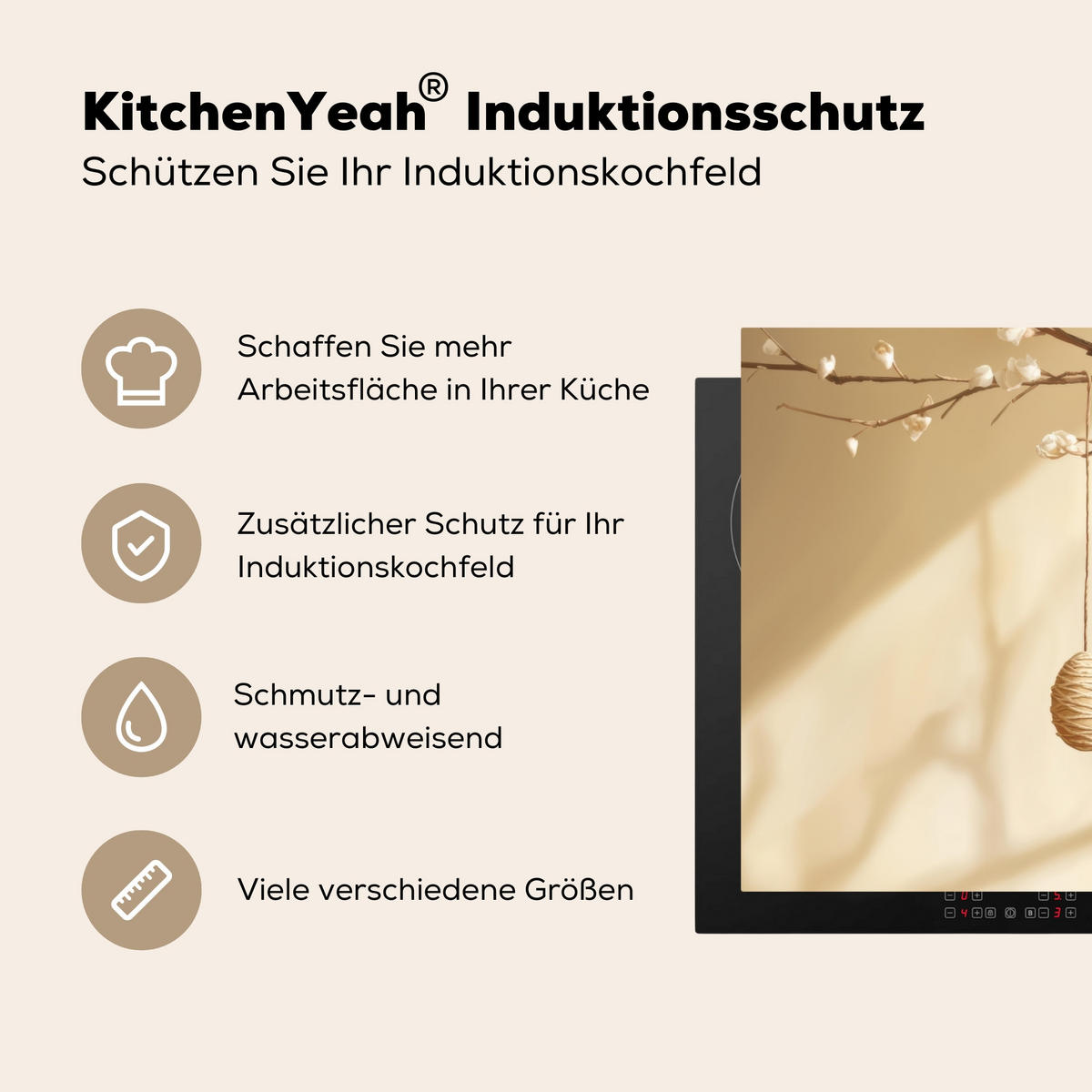 HERDABDECKPLATTE Beige - Osterkuchen - Eier Induktionsmatte 83x51 cm - Beige, Kunststoff (83/51.5/0.2cm) - MuchoWow